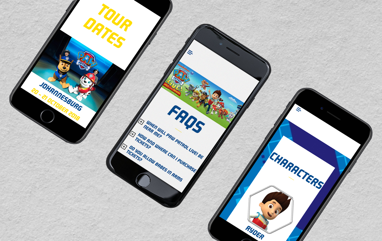 RHEST Creative Studio created did the web design and built a web application for South Africa's PAWPATROL Live!.